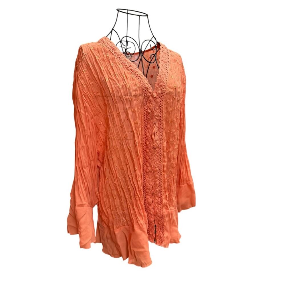 Allison Taylor Coral Embroidered V-Neck Boho Tunic 2X - Picture 2 of 7